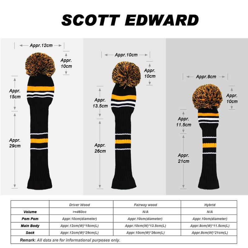Scott Edward أغطية رأس مضرب الجولف سكوت إدوارد بخطوط تحذيرية صفراء، مصنوعة من خيوط أكريليك مزدوجة الطبقات، مجموعة من 4 - Image 3